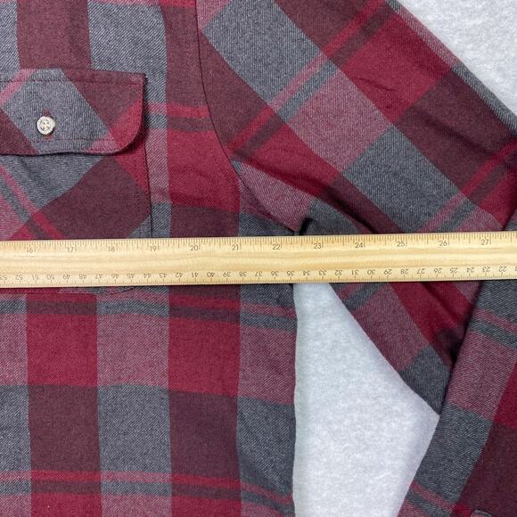 Triple Five Soul Mens L Hooded Shirt Long Sleeve Button Up Red Grey Plaid - Picture 4 of 9